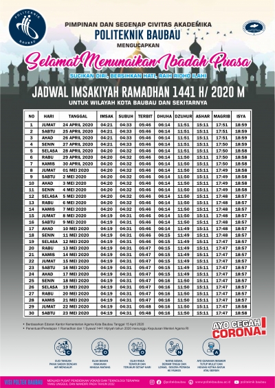 Jadwal Imsakiyah Ramadhan 1441 H/2020 M